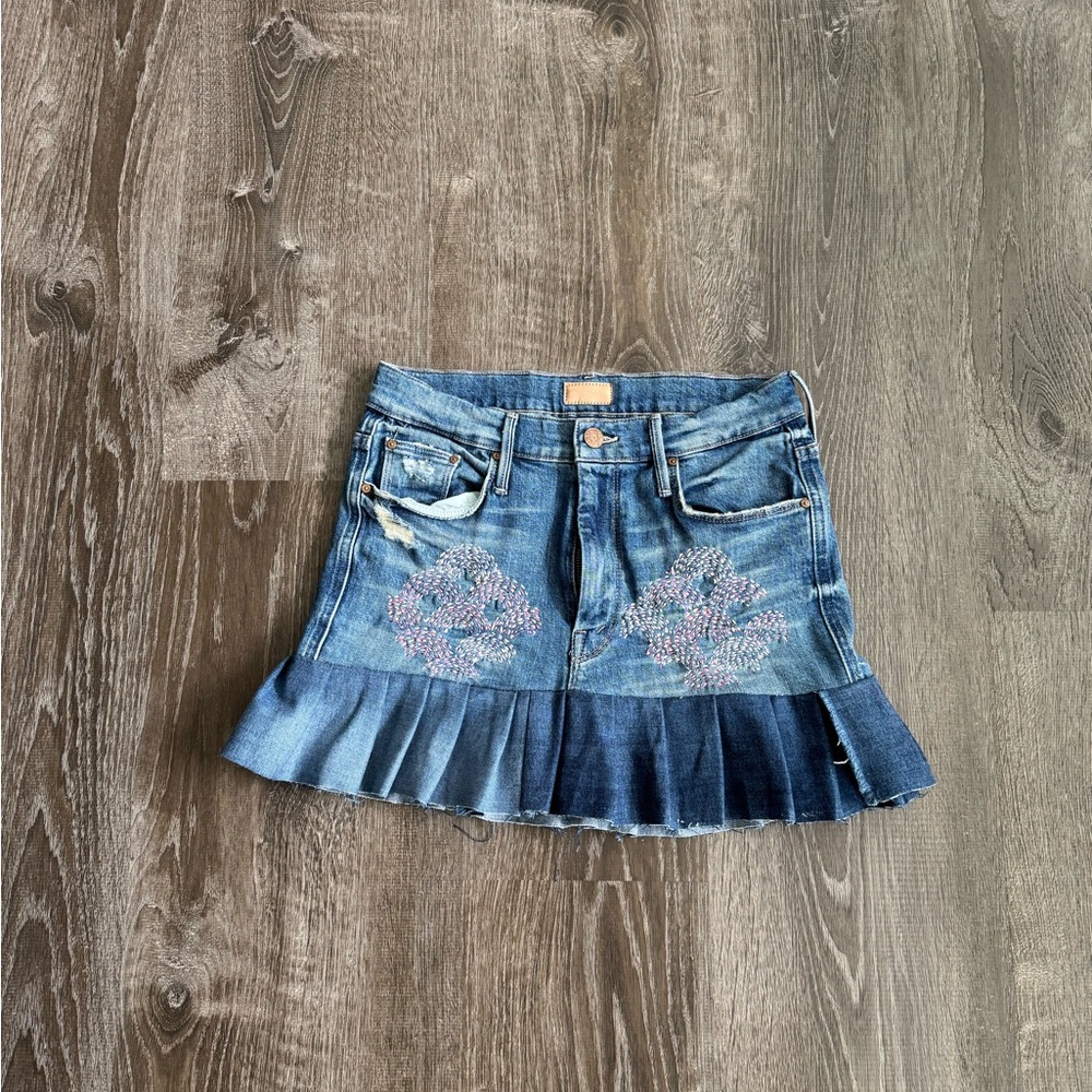 MOTHER Blue Pleated Skater Mini Festival Skirt